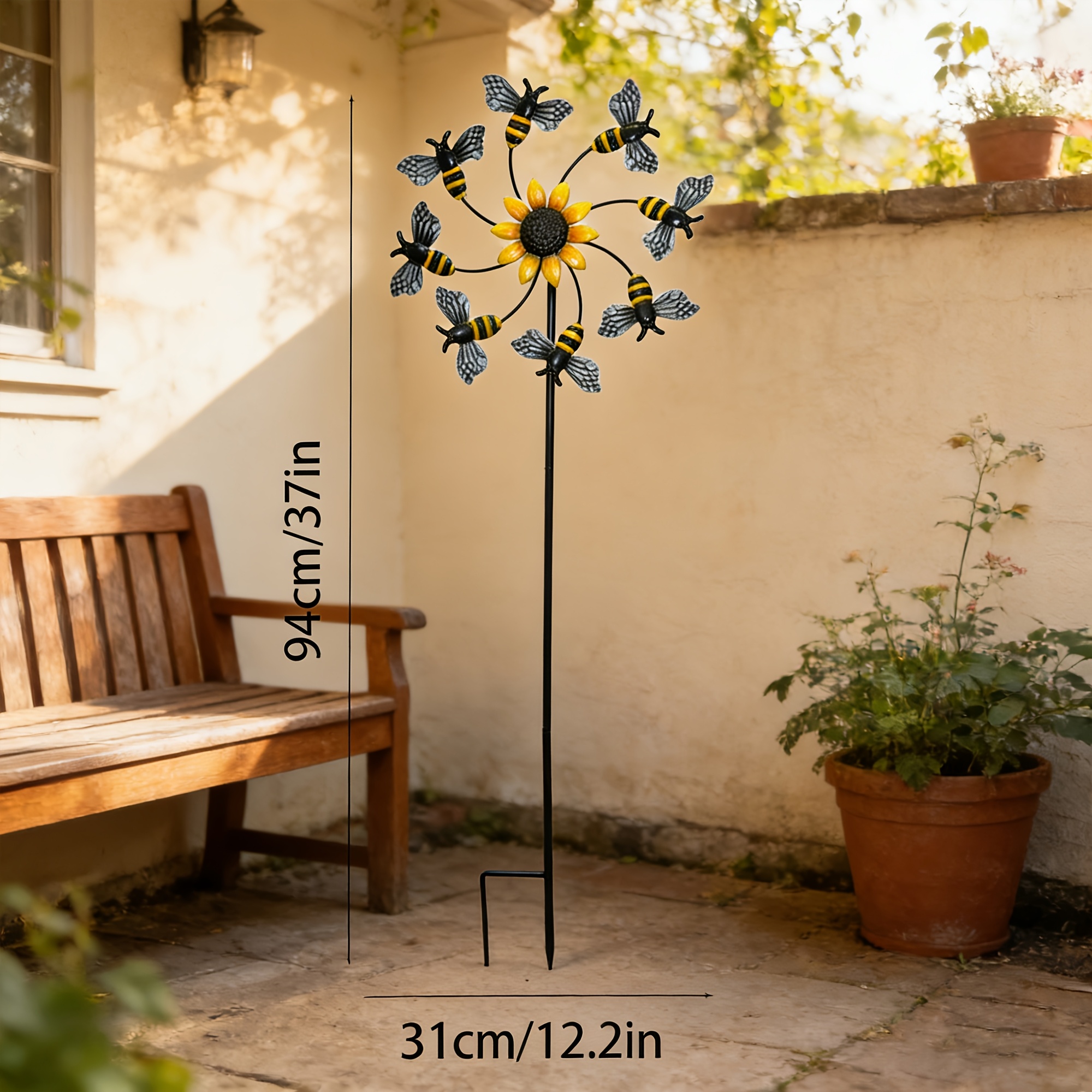 【3d】 [3d] 1pc Iron Bee-shaped Rotating Windmill For Outdoor Decor, Featuring A Metal Kinetic Suitable For Gardens And Lawns