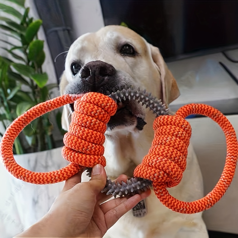 

Esfou Cotton Dog Rope Toy With Tpr Ring For Interactive Tug Of War - Chew Resistant Dental Cleaning Toy For Medium Breeds