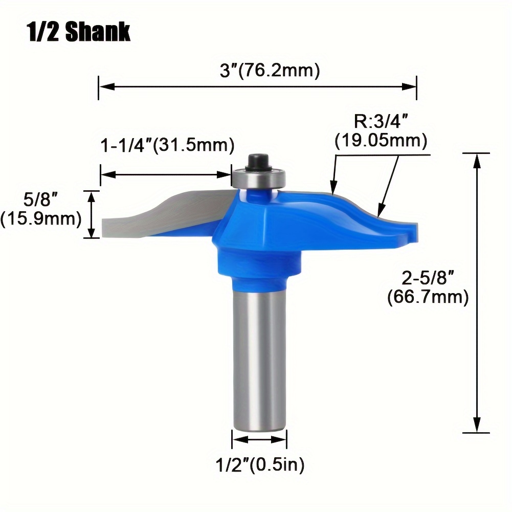 TEMU 1pc, 12mm Shank/ 1/2in Shank, Carbide Raised Panel Cabinet Door Router Bit, Cnc Milling Cutter, Woodworking Tool