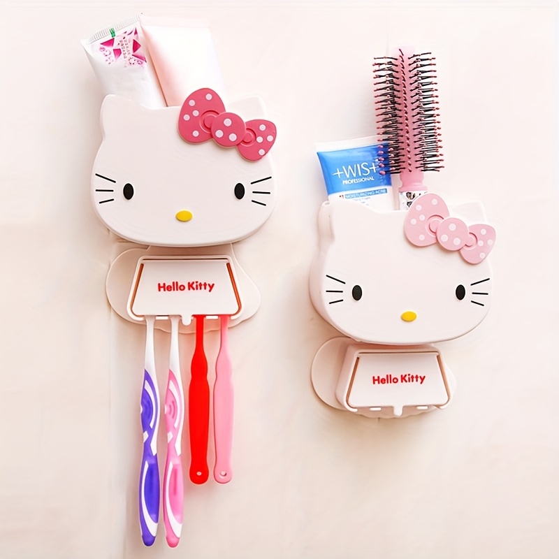 

Sanrio Hello Kitty Toothbrush Holder Set - Wall-mounted, No-drill Cute Cartoon Storage Box For Bathroom, Includes Comb Organizer, Shampoo Storage, Bathroom Storage Rack