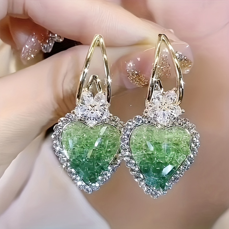 TEMU [ Artificial Crystal Pendant Jewelry] 1 Pair Of Heart-shaped Artificial Crystal Pendant Earrings- Handmade Jewelry, Lasting Shine-the Perfect 's