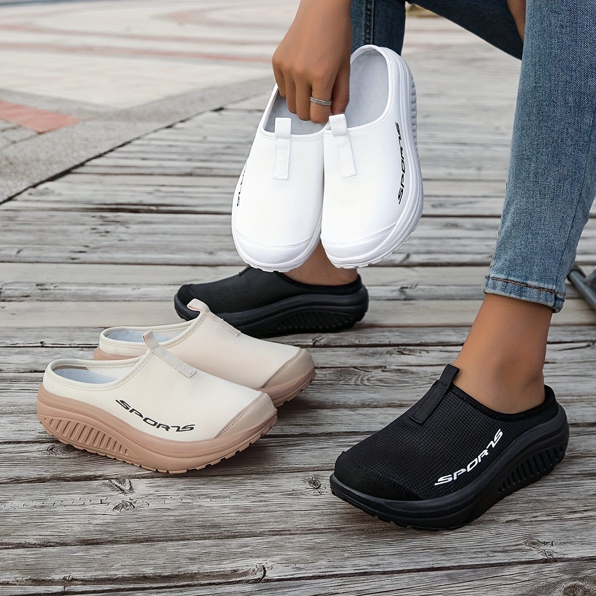 [sneakers] sommerliche damen hausschuhe mit kapuze und dicker sohle, modische atmungsaktive mesh-schuhe mit weicher sohle für straßenlauf, rutschfeste und verschleißfeste outdoor-tages-sport-sandalen und hausschuhe für fitness und outdoor-aktivitäten