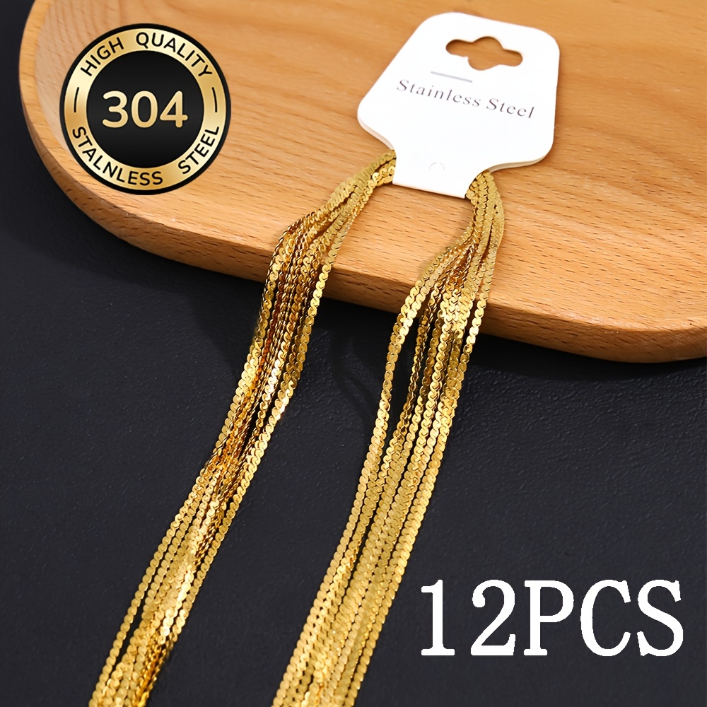 TEMU 12pcs 304l Stainless Steel Adjustable Necklace, Fashionable Flat , With Lobster Clasp, +5cm Extension Tail Chain, Craft Chain Necklace,