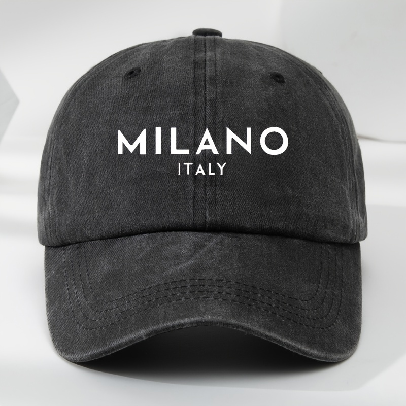 

Vintage-inspired Milano Letter Print Baseball Cap - Adjustable, Soft Top, Washed Polyester Sun Hat By Makefge