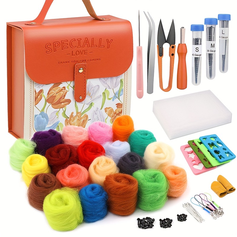 

Needle Felting Kit With 20 Colors Wool Roving, Felting Tools, Molds, And Storage Box - Diy Craft And Home Decoration Starter Set