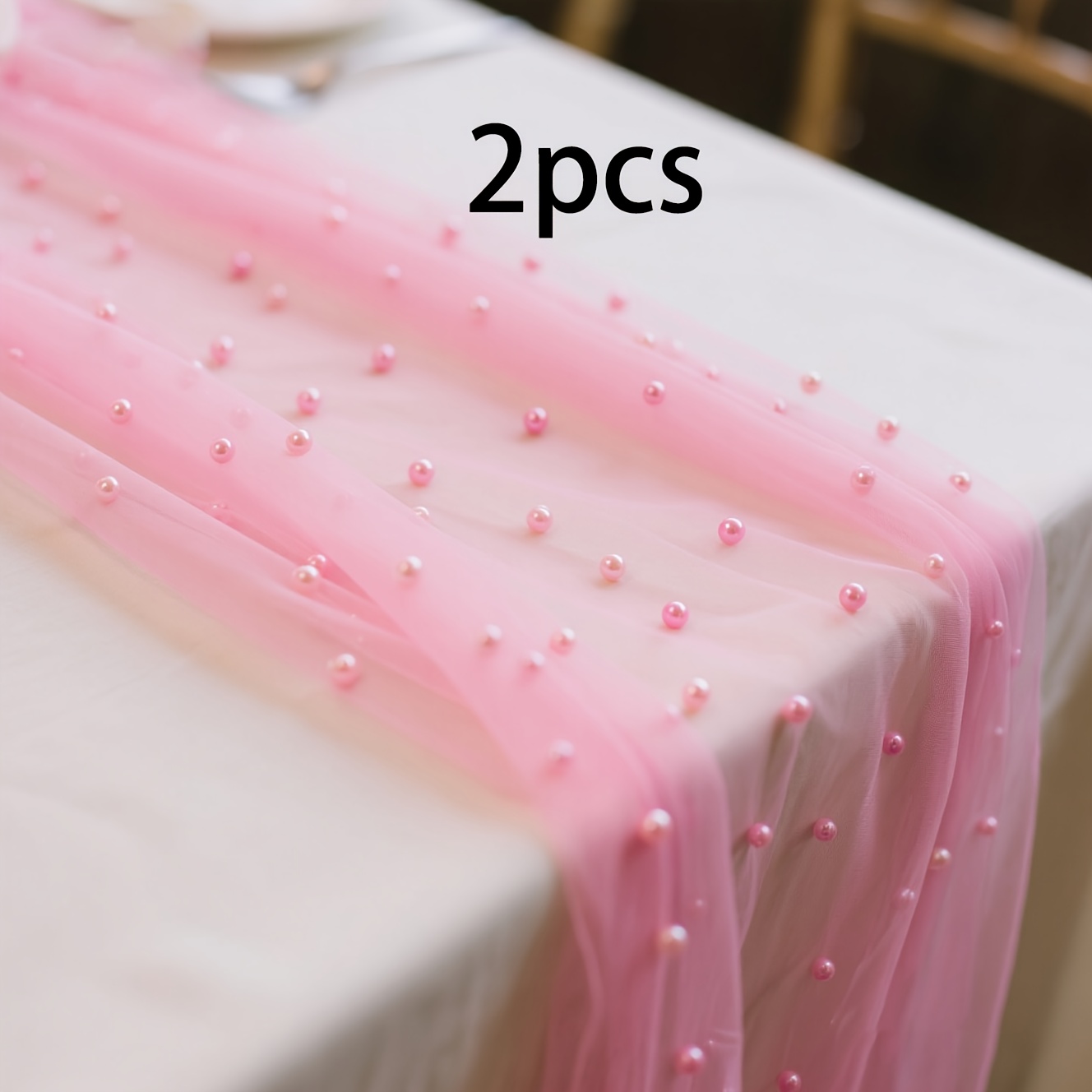 E-shop Pfirsichrosa Bohemian Tischläufer mit Perlen, Geschenk zur Brautdusche/Baby Shower/Hochzeits-Desserttisch-Dekoration, 29,92 x 79,13 Zoll