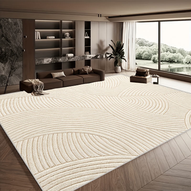 TEMU [velvet] Cream Style Minimalist Geometric Pattern Premium Area Rug, Room Decoration Living Room Bedroom Large Carpet, Machine Washable Easy To