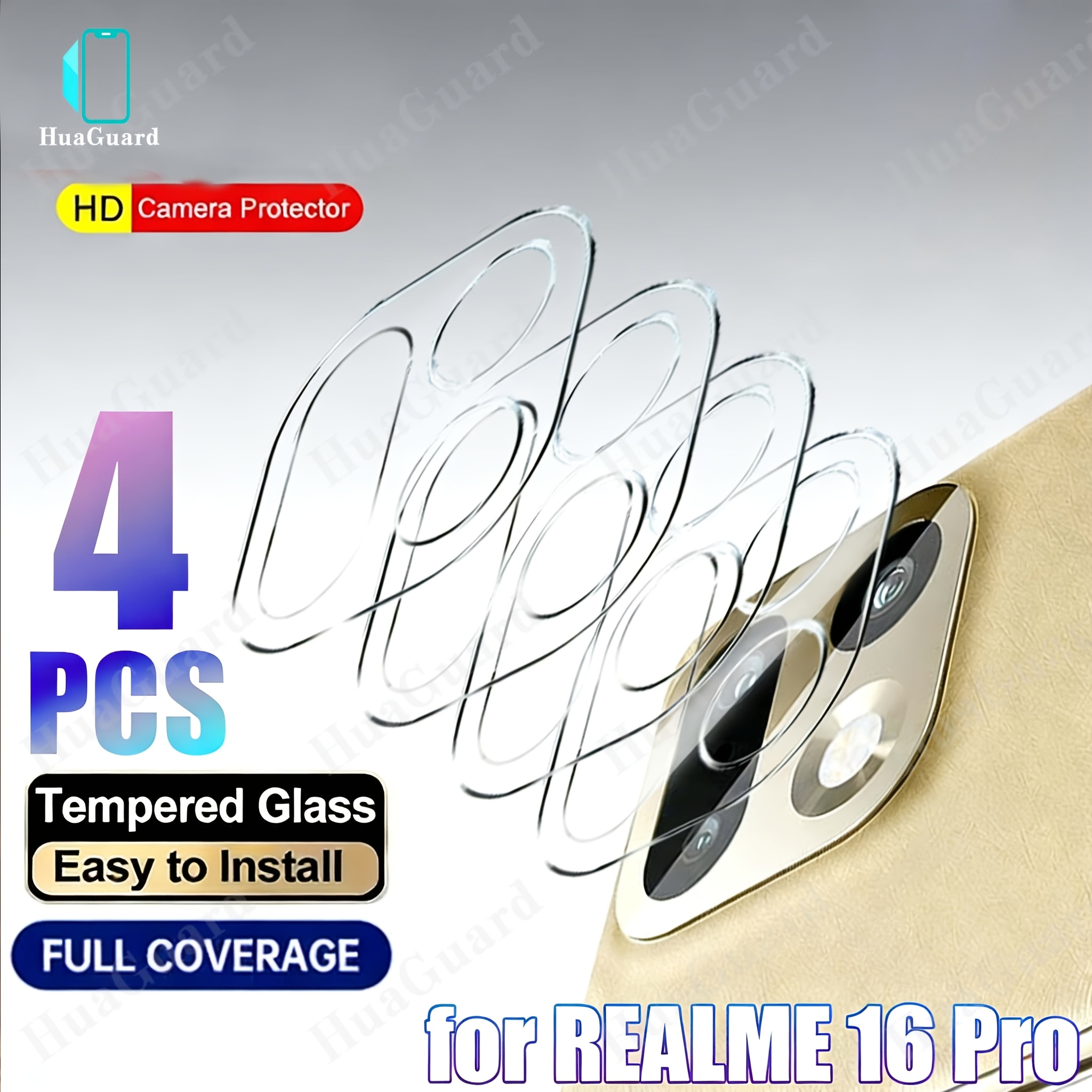 TEMU [4 piezas] Protector de lente de cámara de cristal templado para Realme 16 Pro/16 Pro+, 9H, HD transparente, antiarañazos, resistente al , ,