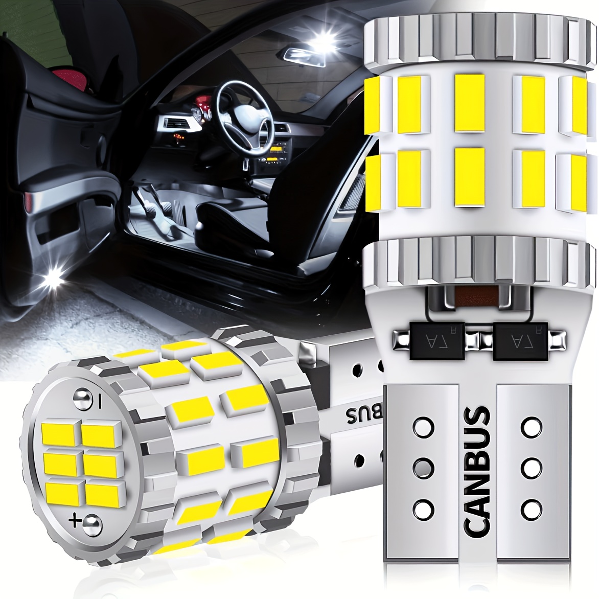 Car Led T10 W Canbus Car Lights Cob Glass Bulbs 6000k Auto - Temu