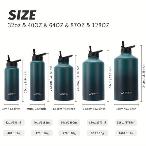 1pc 32oz 40oz 64oz 87oz 128oz water bottle insulated triple walled vacuum stainless steel cold for leak proof one gallon large water jug with paracord handle 2 lids and 2 stickers and cleaning brush