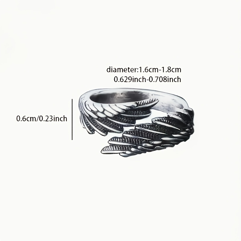 Adjustable Open Feather Ring Men Women Hip Hop Style Copper 925 Silver