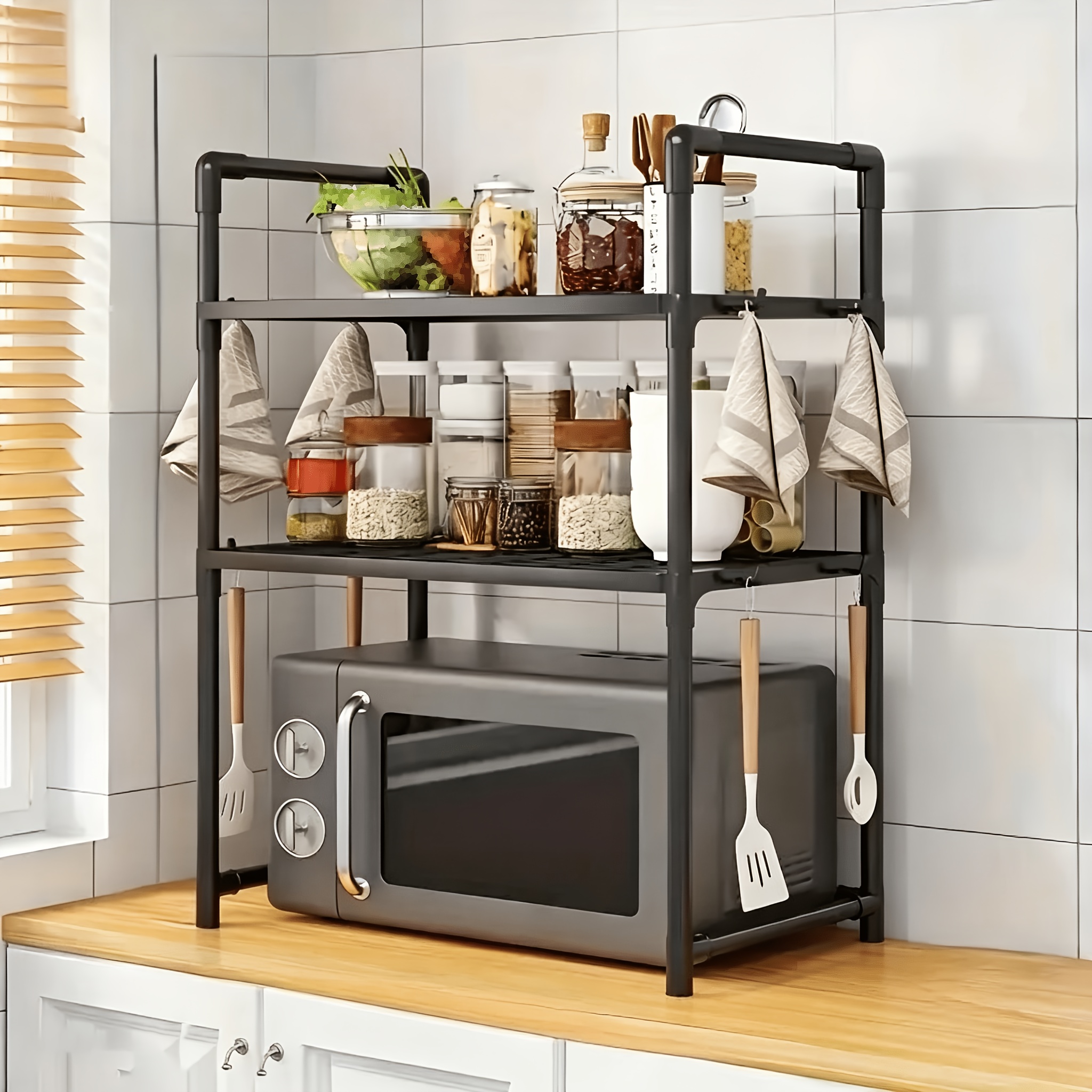 TEMU étagère multi-scènes, support de rangement pour micro-ondes de cuisine, étagère de rangement multifonctionnelle de type crochet, accessoire de