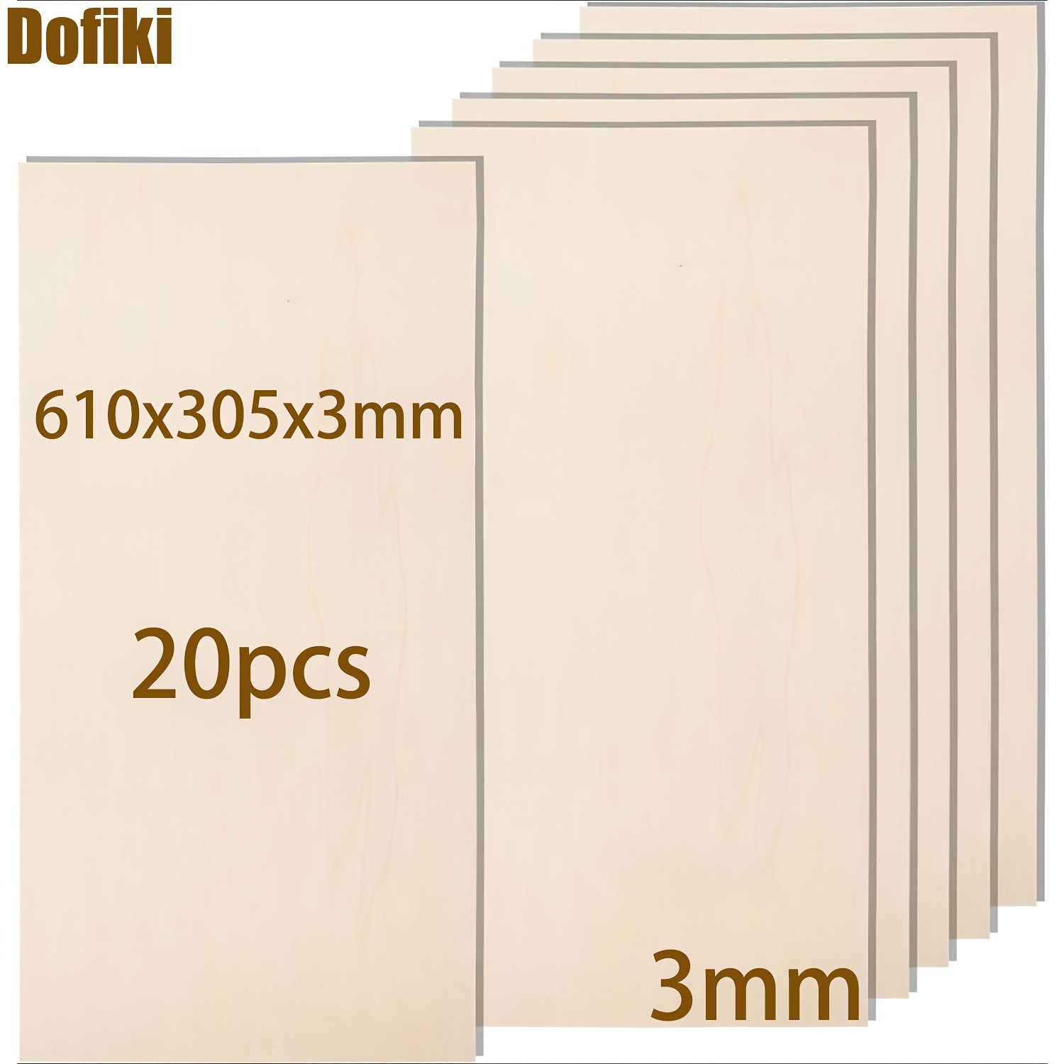 Image of Dofiki 20pcs Basswood Plywood 305x610x3mm, 3mm Sheets For Crafts, Unfinished Plywood Rectangular Wood Boards, Suitable For Diy Laser Projects, Wood Carving, Engraving, Architectural Models, Staining