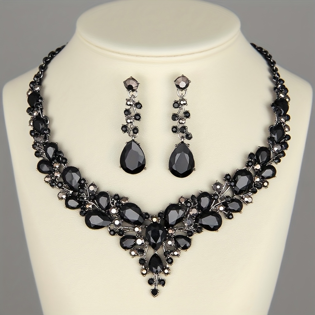 TEMU 2pcs Elegant Bridal Necklace Earrings Jewelry Set Wedding Party Clothing Additions Women's Gift