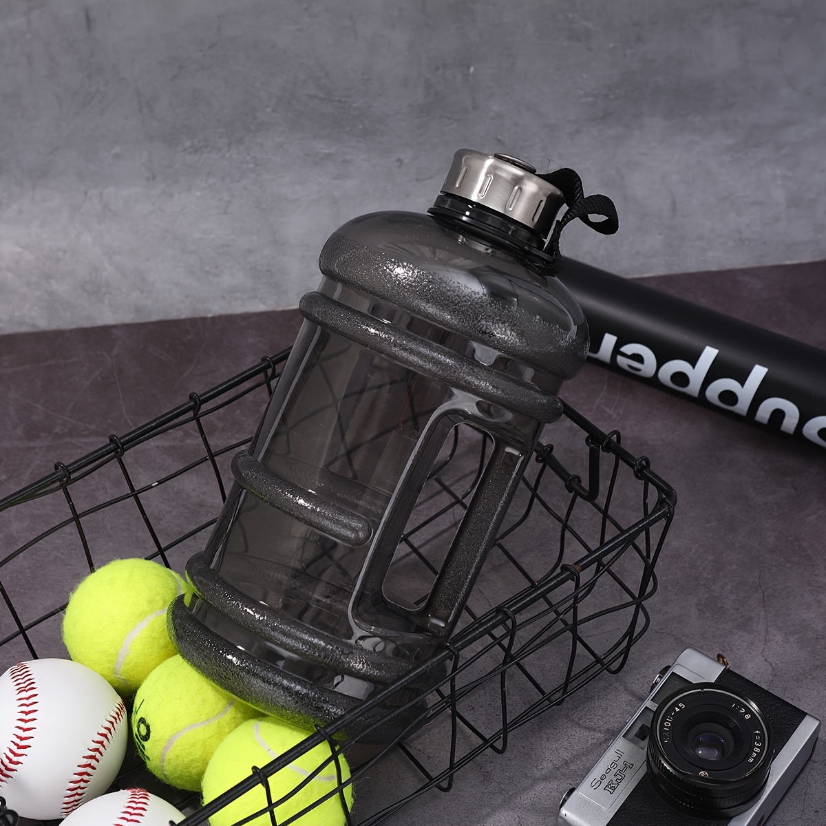 Image of 2200ml Large Capacity Sports Water Bottle, Portable Fitness Outdoor Jug, Gallon Sports Water Bottle In Black And White