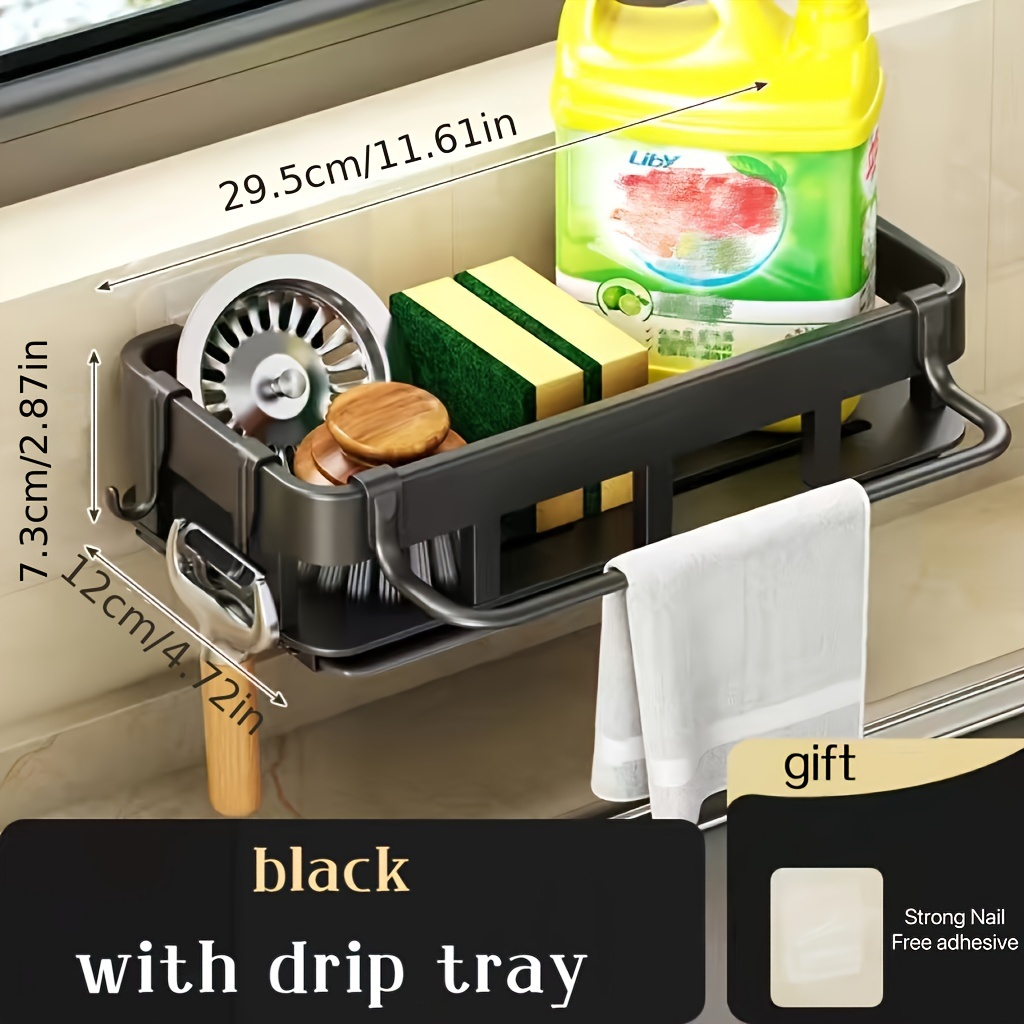 TEMU High-quality, Thick, Rust-proof And Corrosion-resistant Kitchen Sink Sponge Drain Rack, Punch-free Wall-mounted Soap Dispenser, Bathroom Toilet