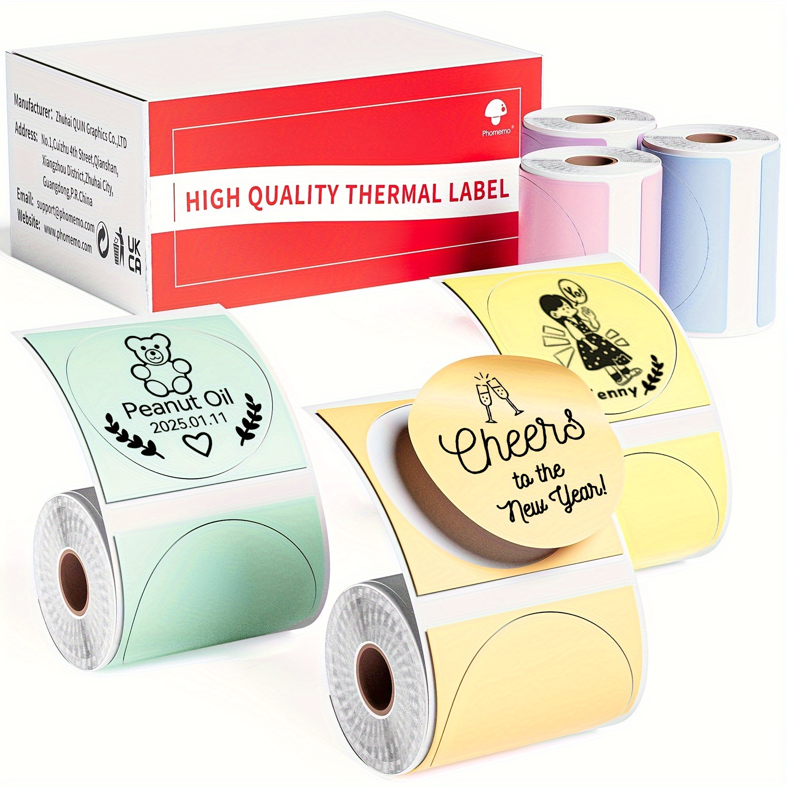 

Phomemo M110/m221/m220/m120/m200 Round Coloured Self-adhesive Labels 1.96"*1.96"(50x50mm), 6 Rolls Of Thermal Label Paper, 140 Labels Per Roll (blue/pink/khaki/green/yellow/purple)
