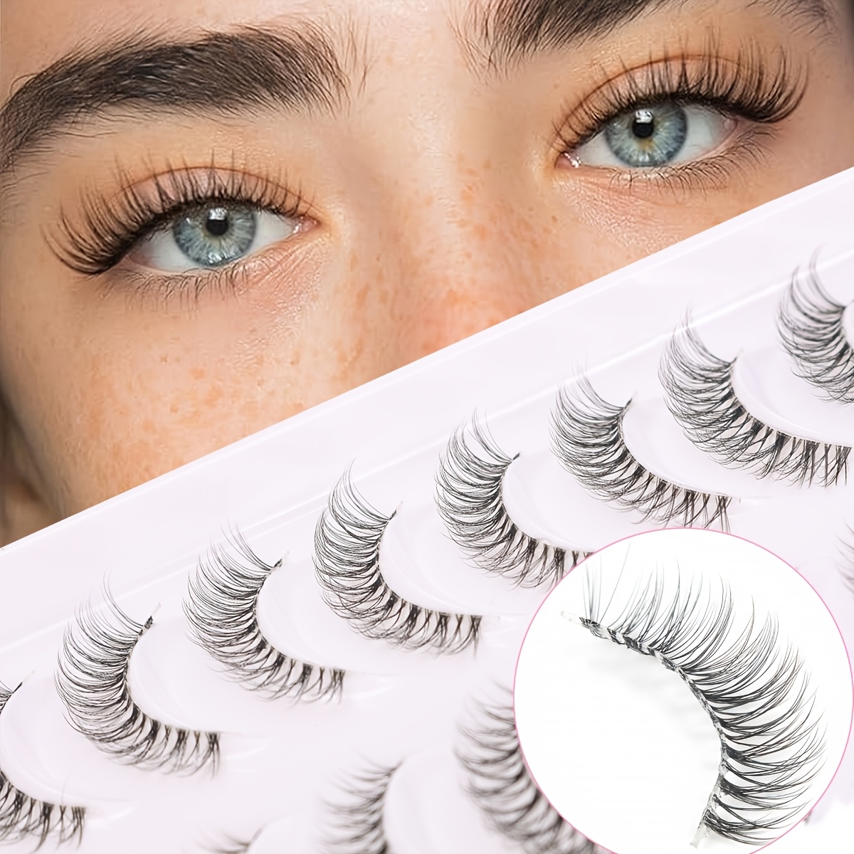 10 pairs 3d doll natural fluffy cross eyelashes hypoallergenic b c d 6 9mm 13 15mm length transparent stem invisible extension for eyes daily light makeup 006d 3 details 1