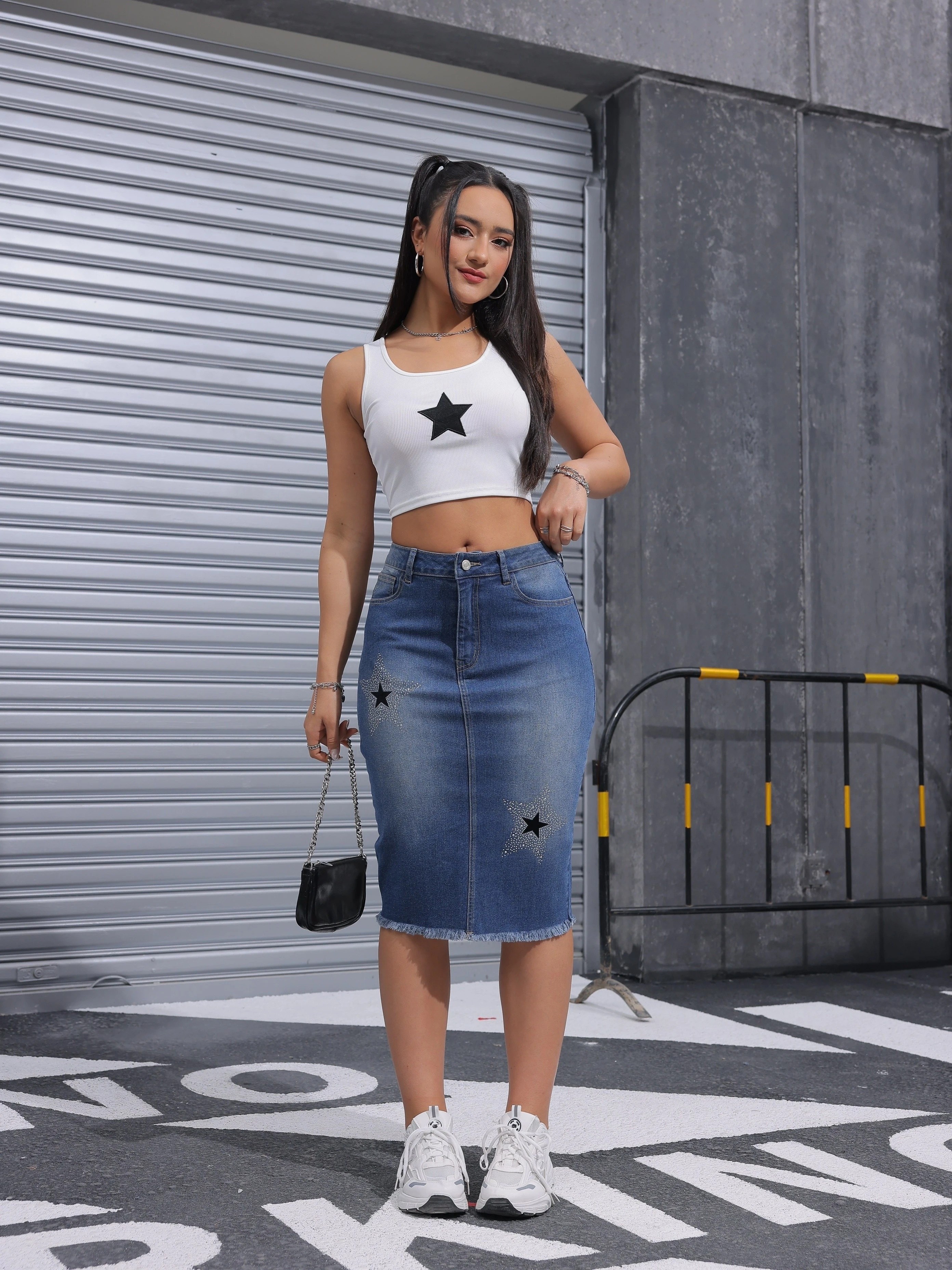 Zara Denim Denim Midi Skirt With Zipper Denim Midi Skirt White