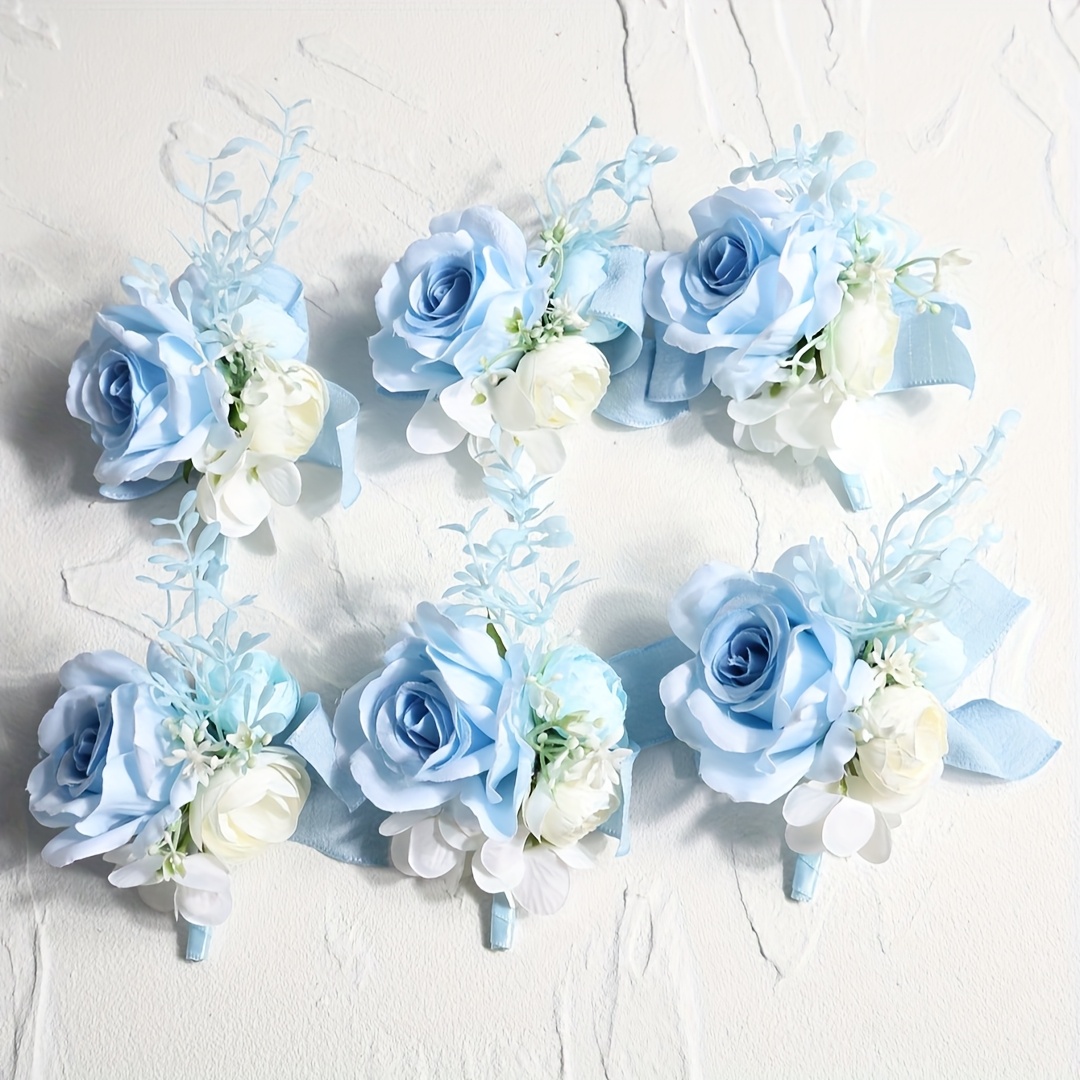 E-shop 6 Stück Bohemian Hochzeits-Armband-Corsage & Brustblume – Künstliche Allen-Rosen geeignet für Bräutigam, Trauzeugen, Brautjungfern, Braut,