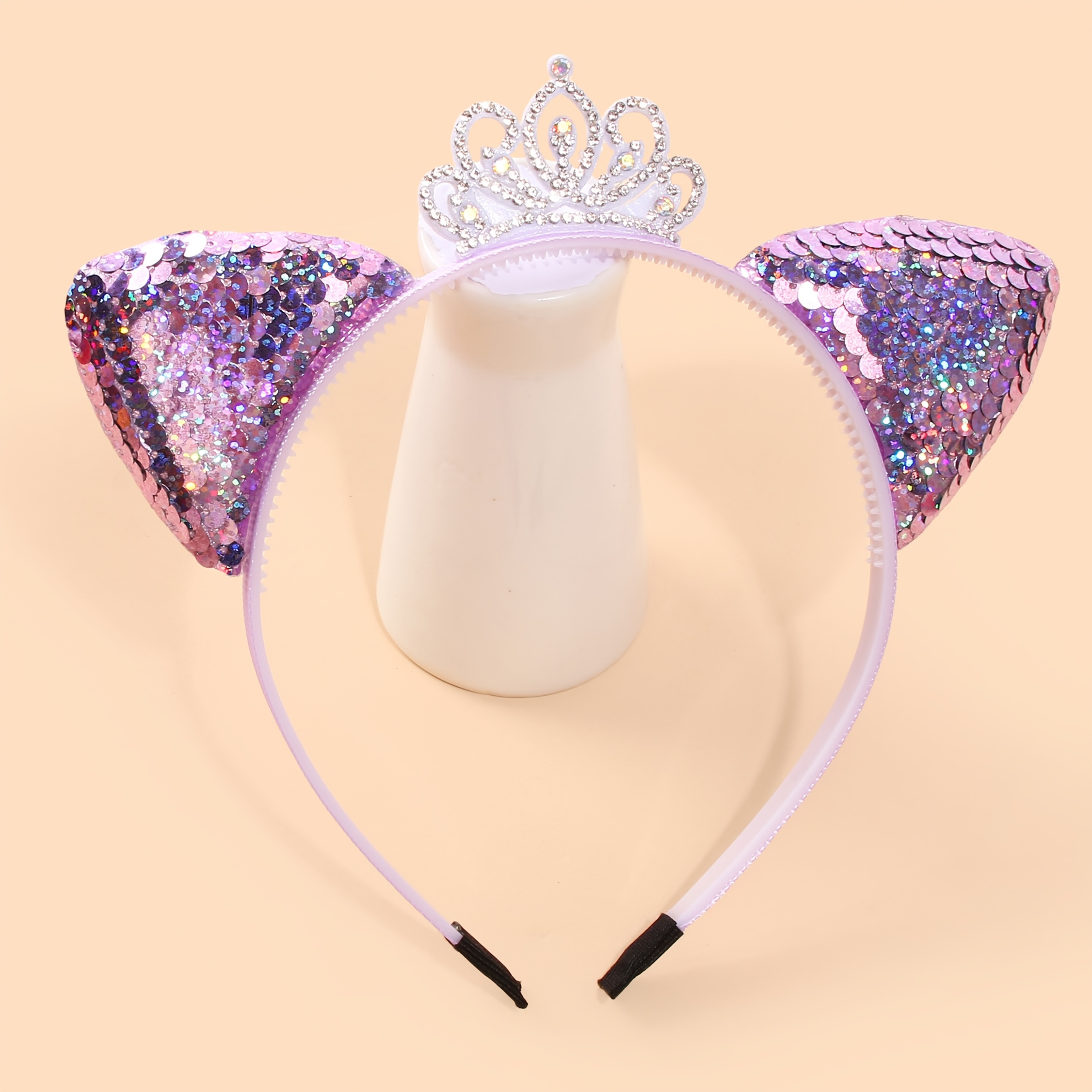 TEMU 1 Sequin Cat Ear Headband, Crown Rhinestone Hair Accessory, Non-slip And Does Not Hurt Hair, Birthday Party Performance Headwear
