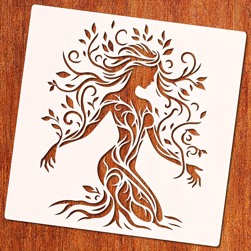 

1pièce Femme Arbre Pochoir pour Peinture sur Panneaux en Bois, Grand 11.8" Art Féminin Arbre de Vie Pochoir Réutilisable, Plastique Décoratif Arbre Motif Template pour Mur Toile Tissu DIY Artistiques