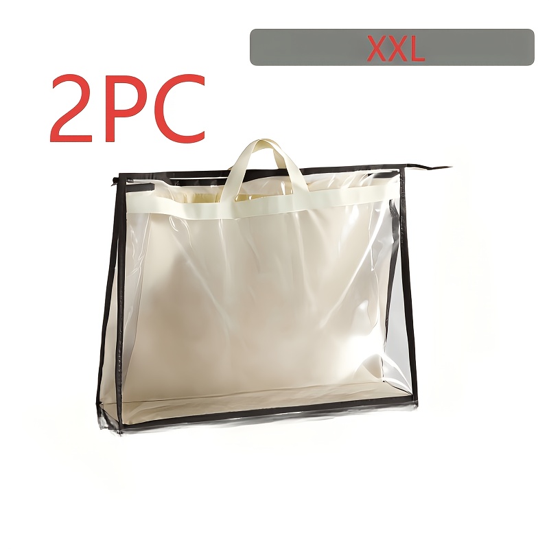 TEMU 2pcs 2pcs Pack Xxl Transparent Pvc Tote Bag Organizer Suitable For Wardrobe, Office & Travel - Plastic Storage Bag With Handle, Dustproof