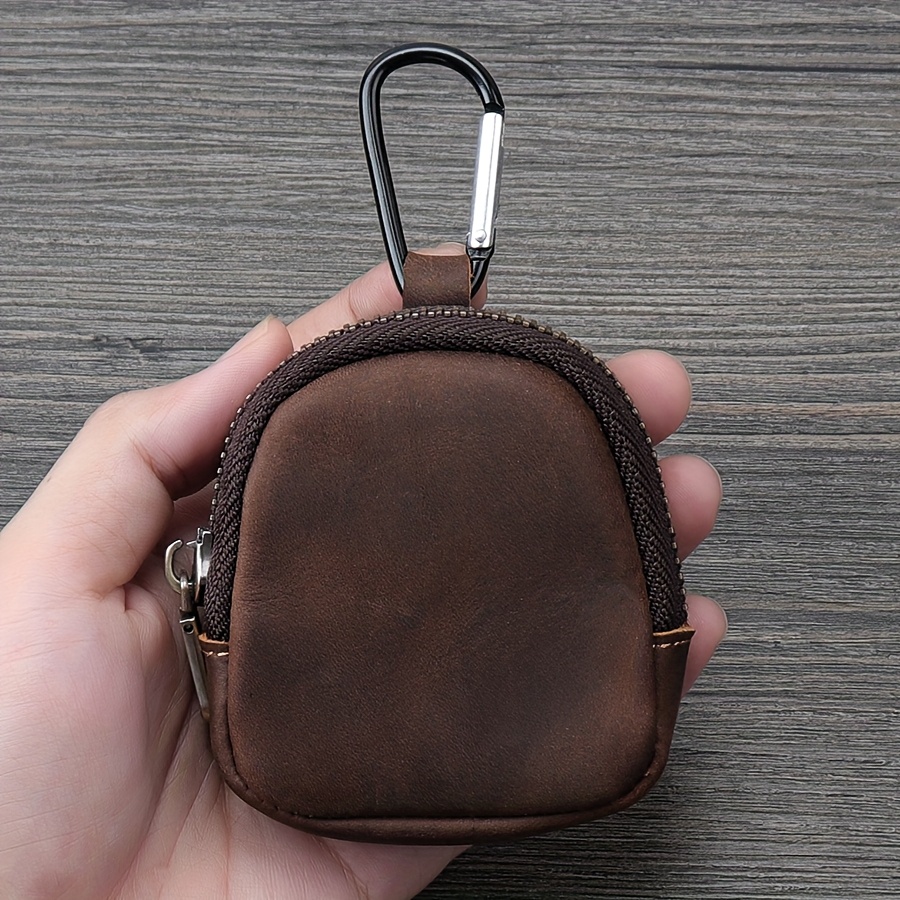    leather retro coin bag compact zipper pouch with internal pocket for small   wireless earphones accessories   in   red blue green antique style