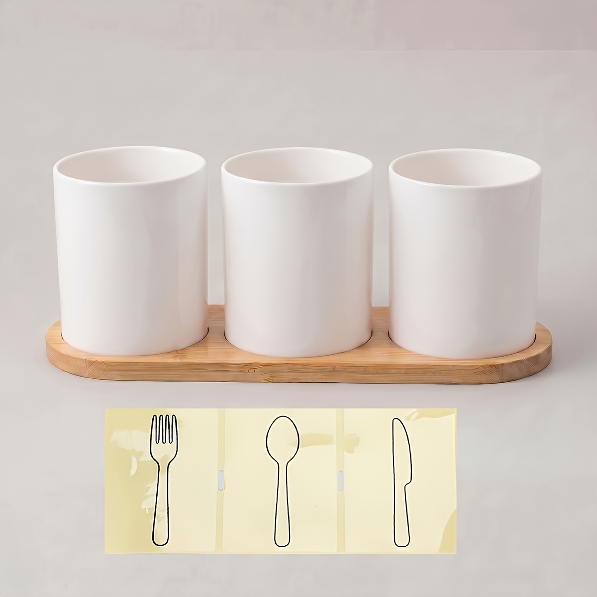 TEMU Porte-couverts de comptoir, Boîte de rangement pour couverts, Organisateur de support pour , cuillères, couteaux, Porte-couverts avec 3