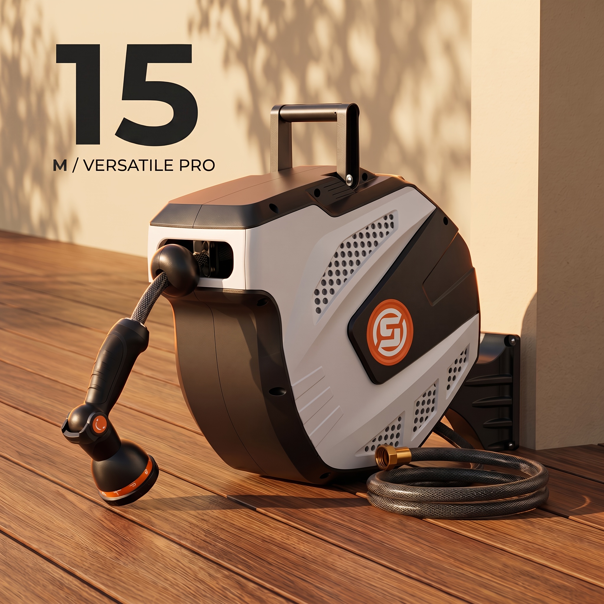 Garden Hose Reel Wall Mounted - 35m/25m/15m X 1.2mm Retractable Hose Pipe, & 10 Function Sprayer Nozzle - Any Length Lock, Auto System, 180° Swivel Bracket