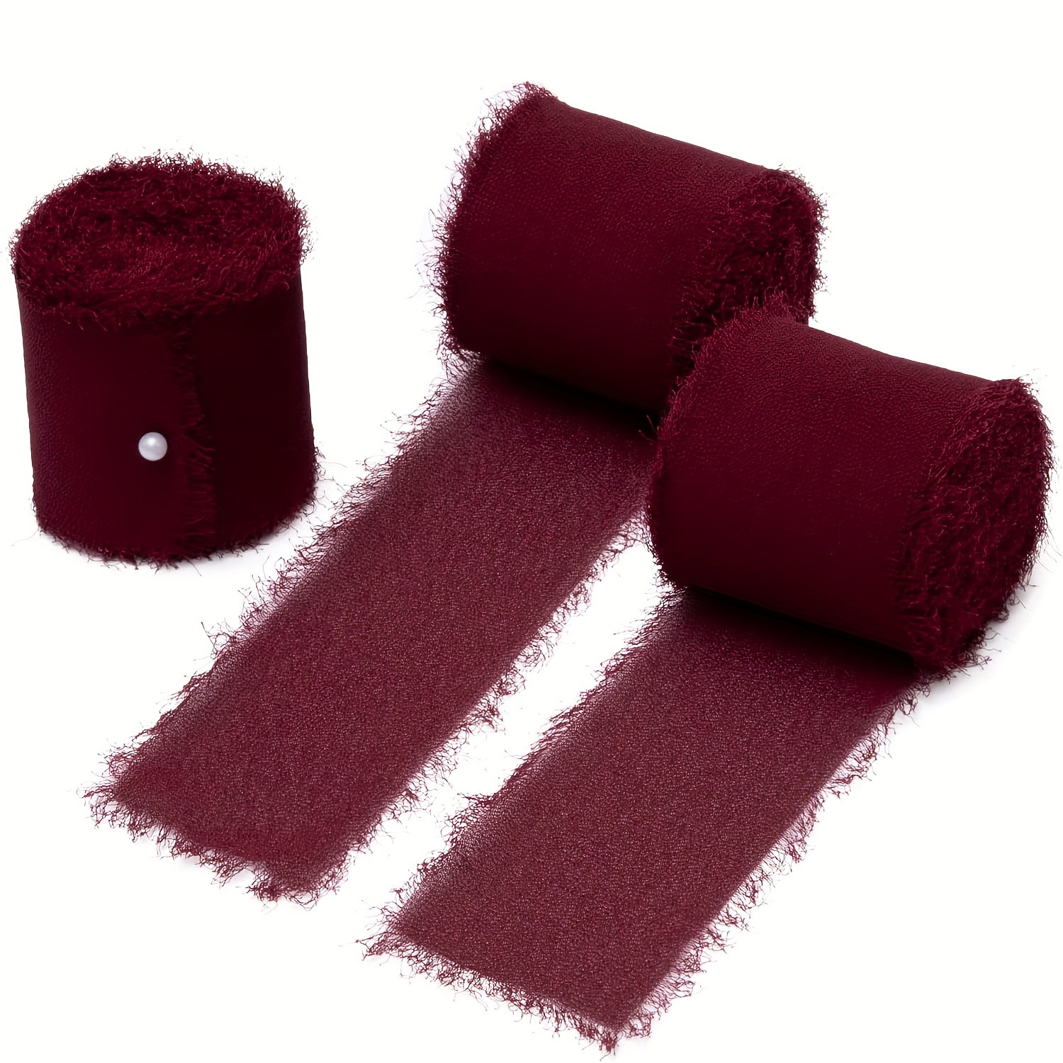 

Burgundy Chiffon Ribbon Roll Set – 3 Rolls, 15 Yards Total – Elastic Fabric Gift Wrapping Ribbons For Wedding Decorations, Party Supplies, And Crafting