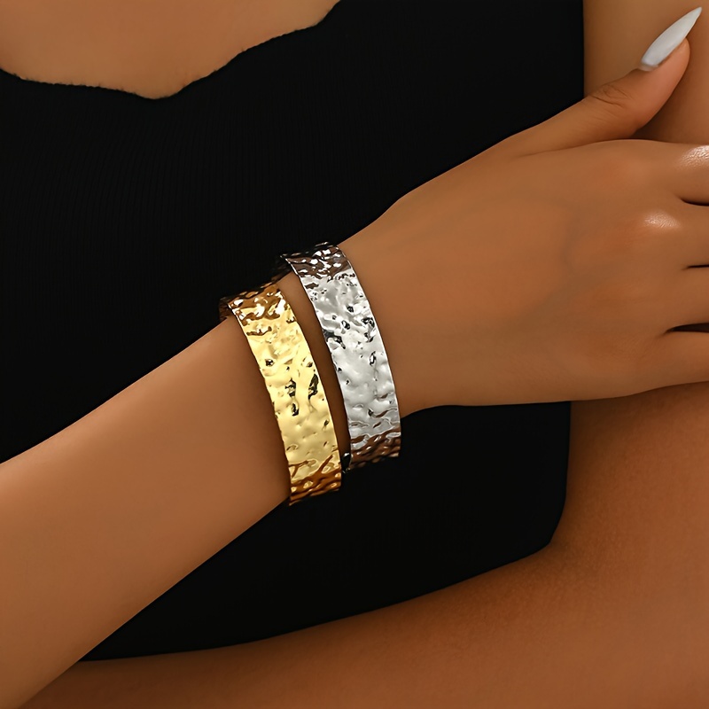 Set Of 2 Geometric Color-block Open Bangles For Women