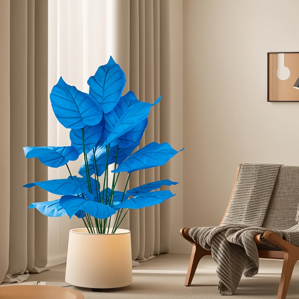 

Large -chic Artificial White Pot - Realistic Greenery, Indoor & Outdoor Decor, Garden, Home Accent With Blue Patterned Leaves, Artificial Plants For Home Decor