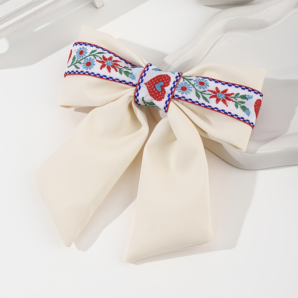 TEMU Cloth Ethnic Style Knotted Bow Spring Clip Hairpin Daily Wear Hair Additions 1pc