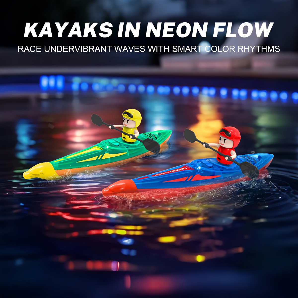 Kayak RC De Remo Con Control Remoto – Antivuelco, 2 Velocidades, Luces LED Para Lago, Piscina O Bañera (RTR, Verde)