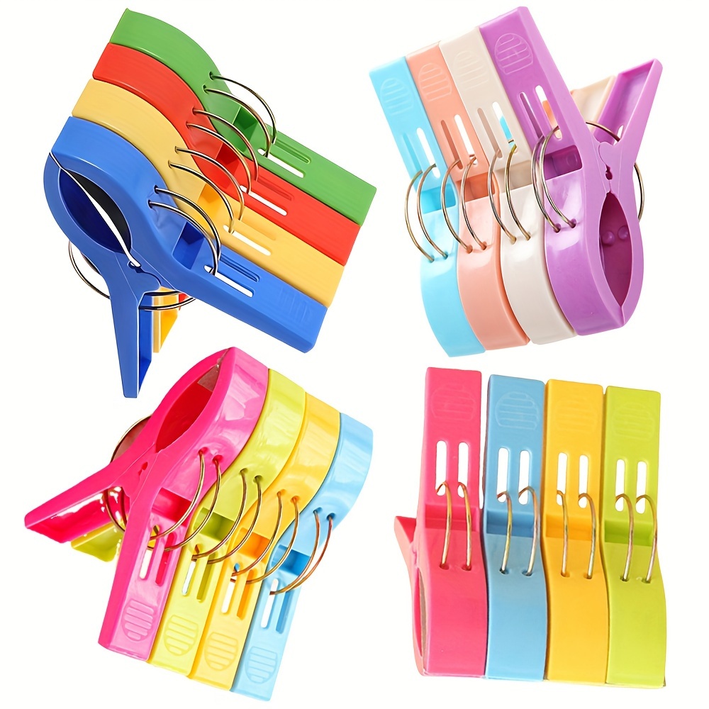 

4pcs Vibrant Beach Towel Clips - Large, Windproof Plastic Chair & Clothes Pegs In Assorted Colors - Ideal For , Cruise, & Poolside Activities - Hold Towels & Clothing, Beach Towel, Clothes Pins