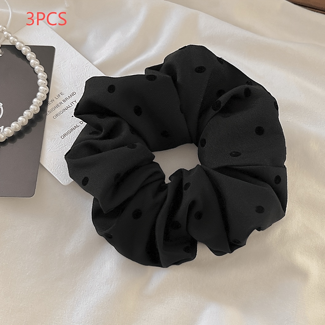 TEMU 3pcs Bow/polka And Dark Color Printed Scrunchies, High Elastic Hair Additions, Back To School Gifts, Women's Hair Additions, Hair Additions,