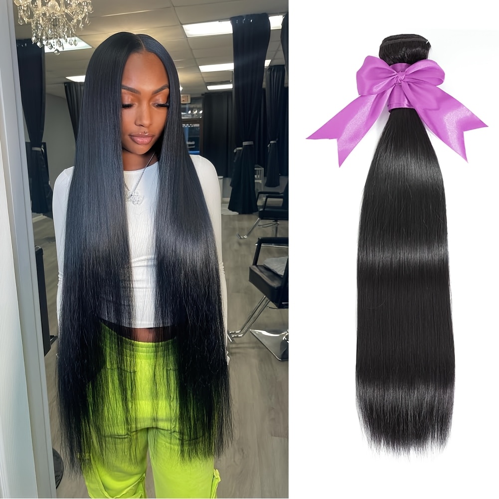 Image of 1pc Brazilian Human Hair Straight Hair Bundle - Natural Black #1b, Texture, Minimal Shedding & Clean Weft | Dyable/ For Daily Wear, Volume/length For Braids/extensions | Beginner-friendly Blending For