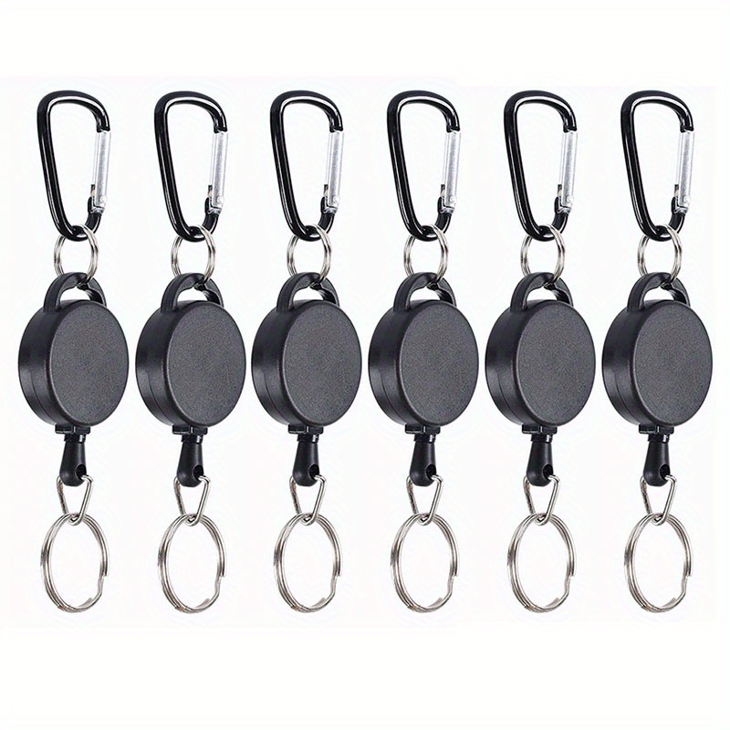 E-shop Set mit 6 taktischen Schlüsselanhängern - Robuster, kompakter, verstellbarer Metallclip für und Gepäck, Schwarz