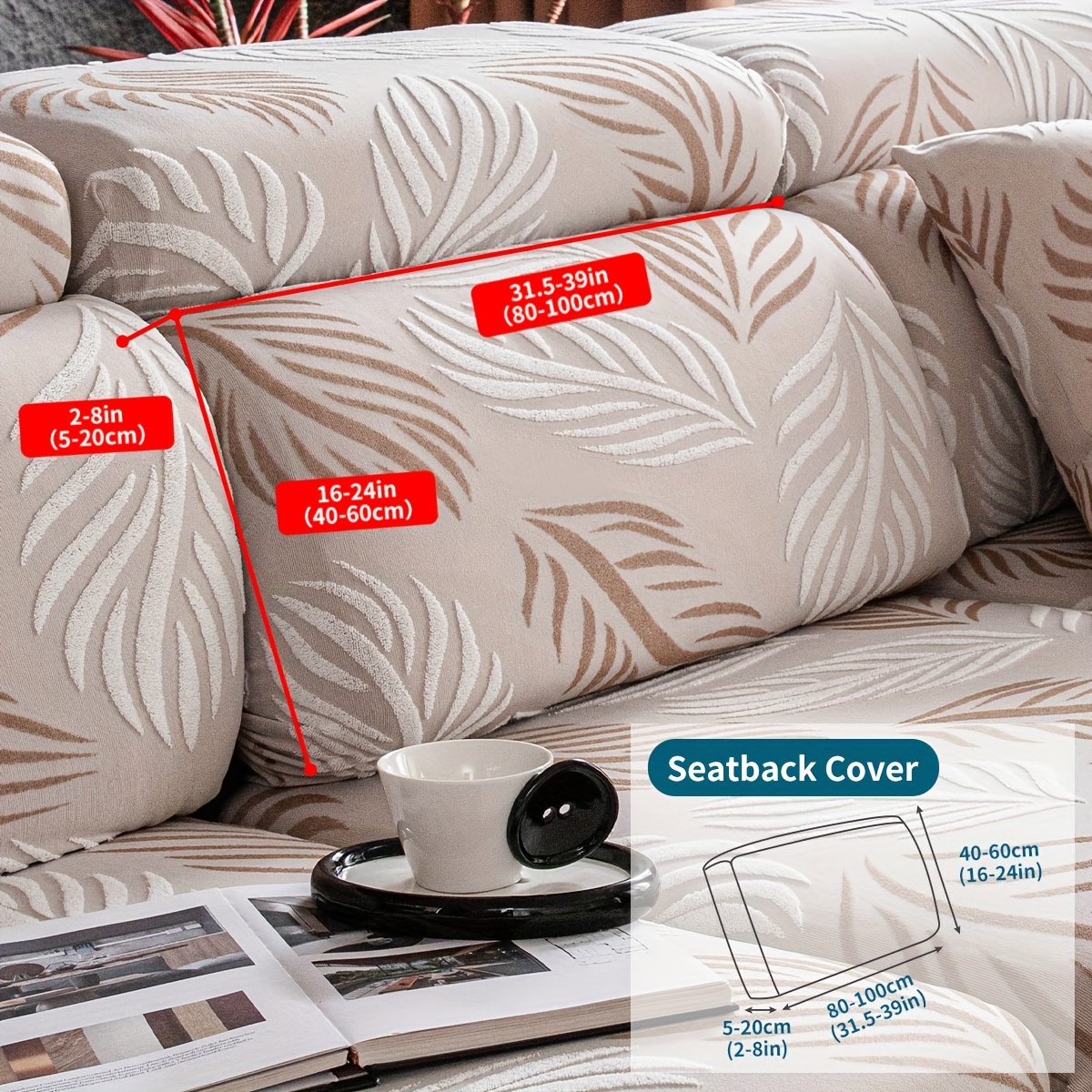 TEMU 1pc Of Fleece Jacquard Leaf Sofa Cover, Elastic, Durable And Non-deforming Sofa Cover, Wear-resistant, Pet-friendly, Machine Washable, Hand