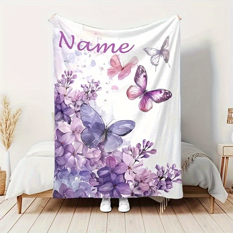 

Custom Purple Butterfly & Floral Text Flannel Blanket - Soft, Cozy, Throw For Couch, Bed, Office, And Outdoor Use - Perfect Valentine's Day, Birthday Gift, Or Best Friend Present