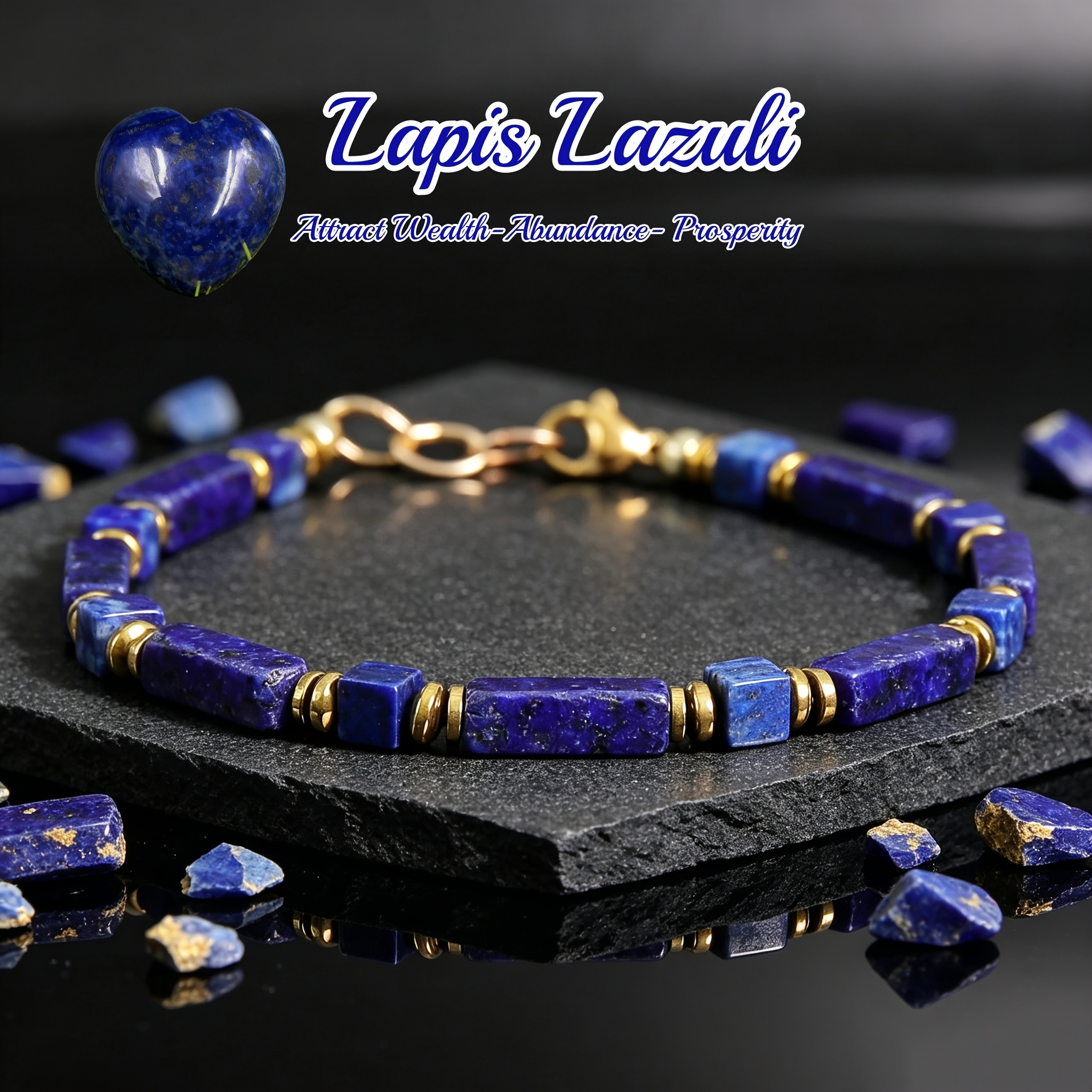 Vintage Rectangular Lapis Lazuli Men's Handmade Beaded Bracelet