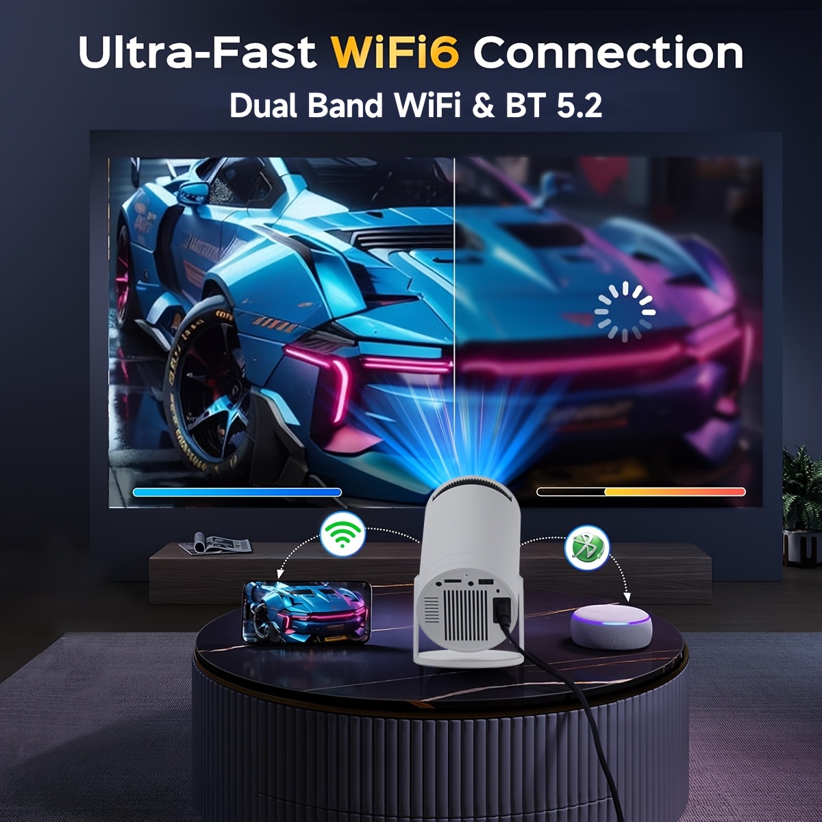 מקרן חכם מיני xya - 4k, תיקון אוטומטי, סיבוב °, wifi6 & wireless5.2, נייד לשימוש בבית ובמשרד, תואם לסמארטפונים/מחשבים ניידים/טלוויזיות hdtv פרטים 2