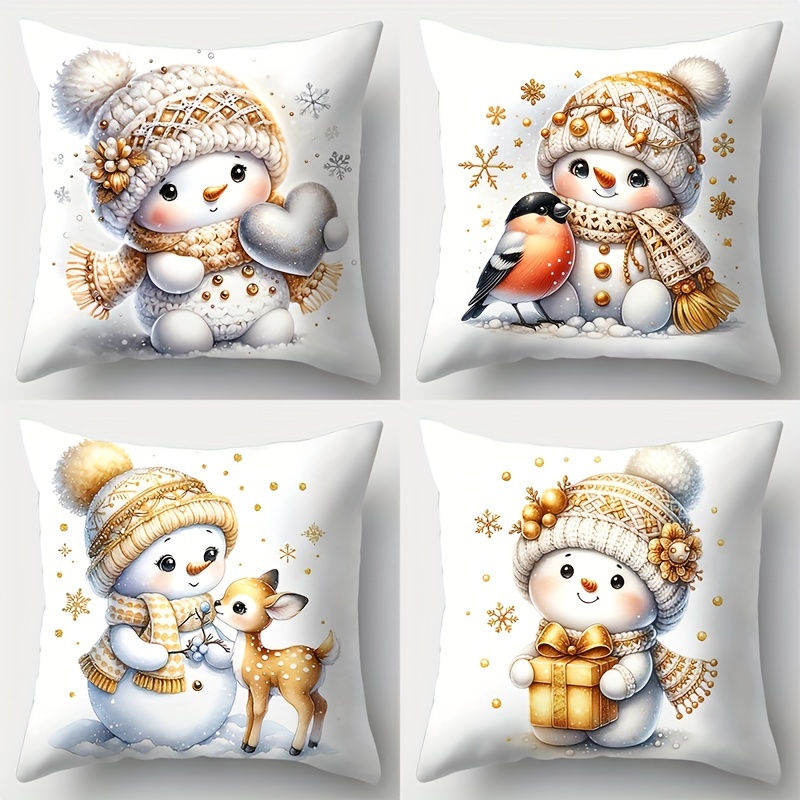 

[top-] 4pcs Set, Christmas Pillowcase, Snowman, Pillowcase, 17.7in*17.7in, - , Christmas Decoration, Sofa , Pillowcase