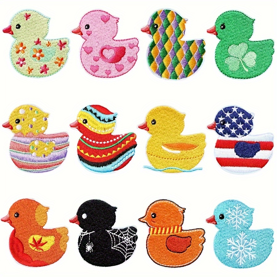 

12pcs Duck Series Iron-on Patches, Cute Embroidered For Clothing, Jackets, Jeans, Dresses, Backpacks, And Hats - Diy Craft Supplies For All Seasons