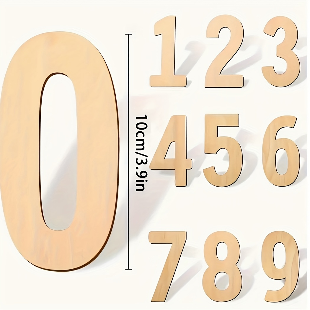 Image of 10 Wooden Numbers 0-9 Unpainted Wooden Crafts For Craft Decoration, 10 Cm/43.9 Inches High