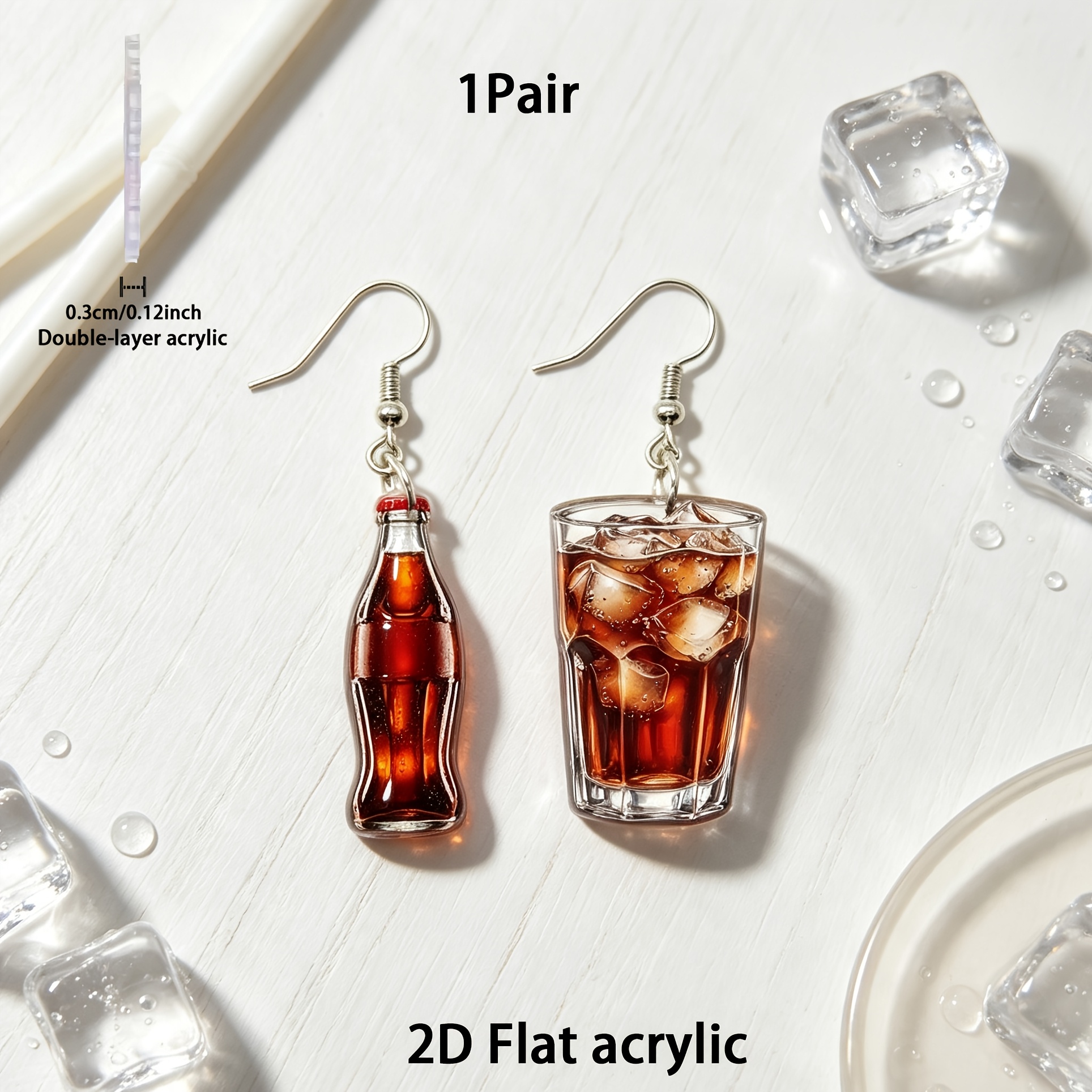 Asymmetric Cola Bottle & Iced Drink Cup Dangle Earrings
