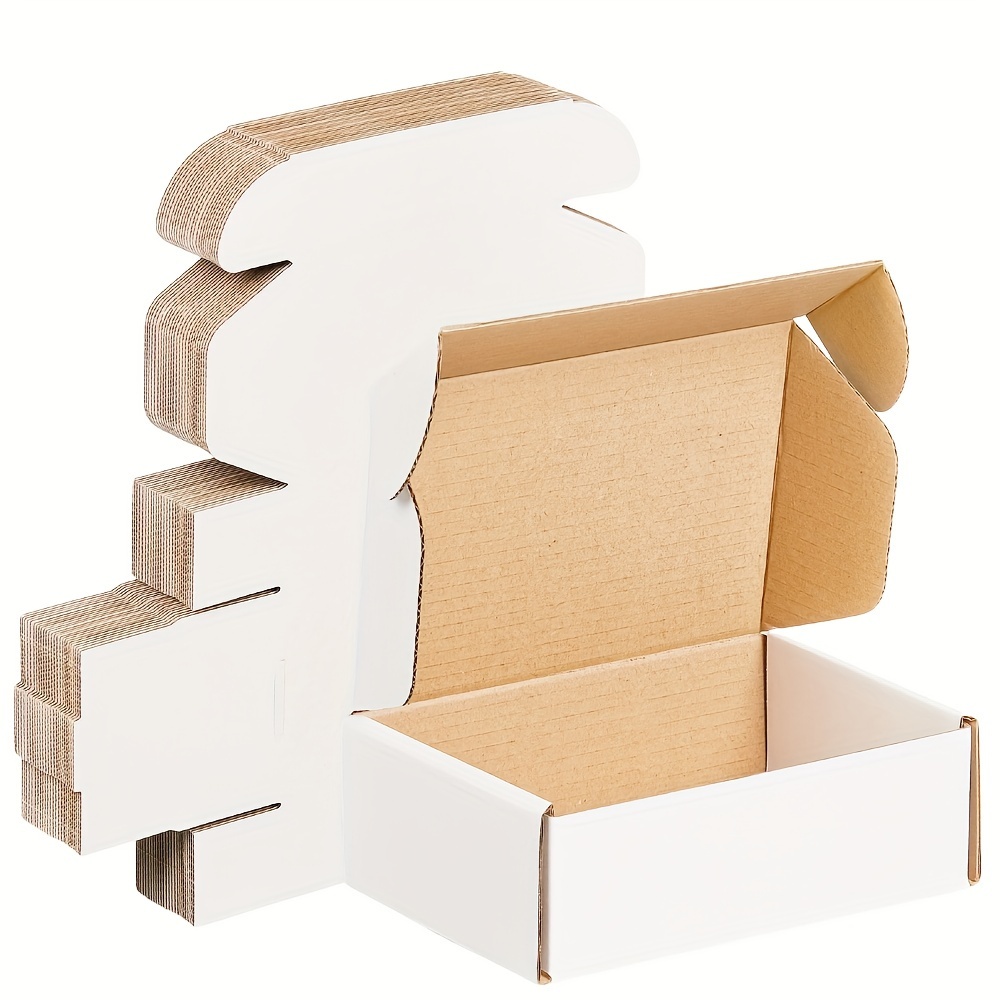 DEVOIRS 50pcs 6x4x2 Inches Small White Boxes includes Two Stickers.White Corrugated Cardboard Box Ideal for Safe Storage, Shipping, and Gifting Mailer Shipping Boxes Packing Box Gift Present Box, For Small Business Packaging Craft Festival Christmas