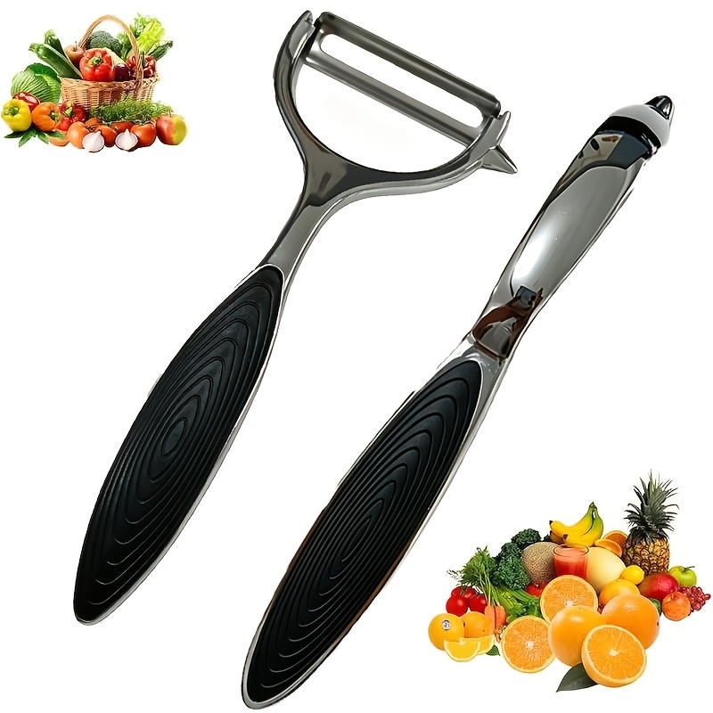 TEMU 2pcs Stainless Steel Fruit Vegetable Peelers With Anti-slip Textured Handles, Sharp Peeling Blade For Potato Cucumber, Kitchen Gadgets