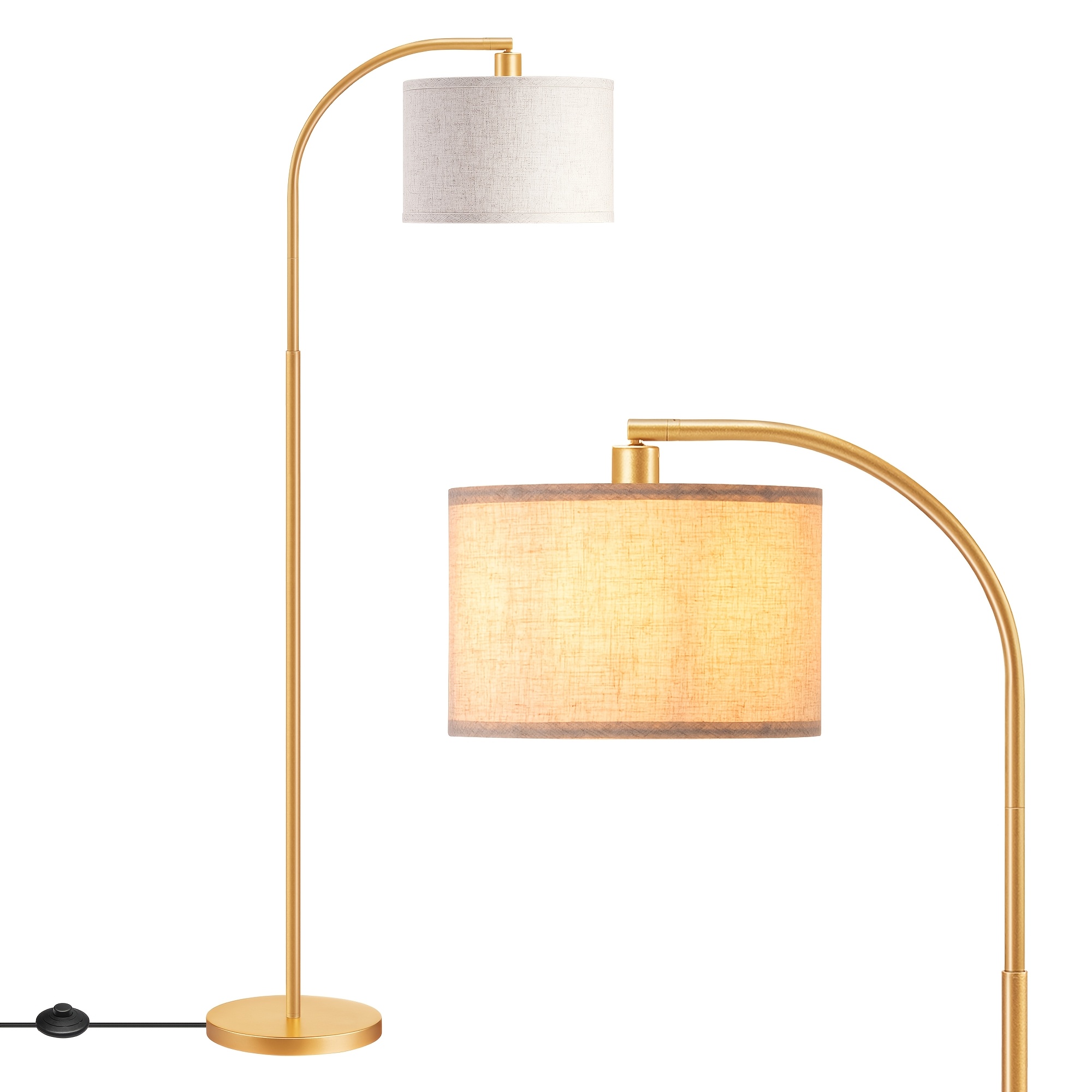 TEMU Dewenwils Arched Floor Lamps With Adjustable Beige Line Lampshade, Arc Lamp With Foot Switch For Living Room, Bedroom, Office, Black